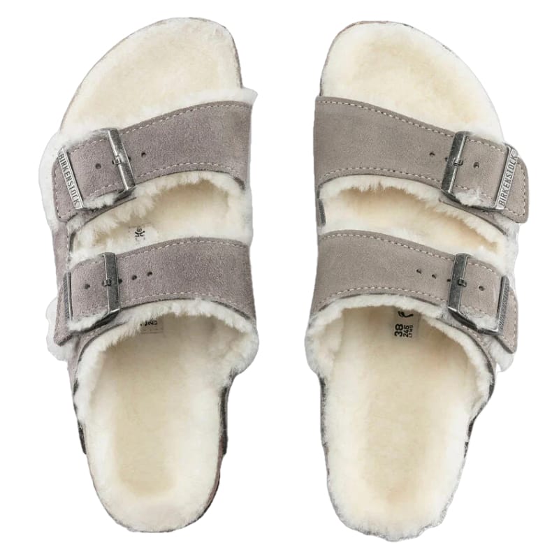 Birkenstock 11. SANDALS - WOMENS SANDAL Women's Arizona Shearling Suede Leather STONE COIN|NATURAL
