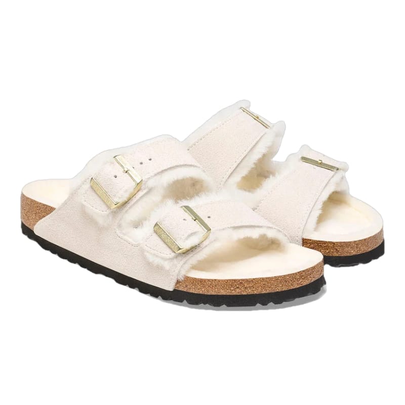 Birkenstock WOMENS FOOTWEAR - WOMENS SANDALS - WOMENS SANDALS CASUAL Women's Arizona Shearling Suede Leather ANTIQUE WHITE|ANTIQUE WHITE