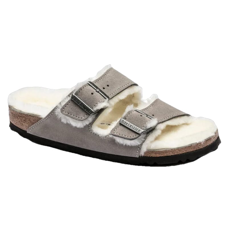 Birkenstock WOMENS FOOTWEAR - WOMENS SANDALS - WOMENS SANDALS CASUAL Women's Arizona Shearling Suede Leather STONE COIN|NATURAL