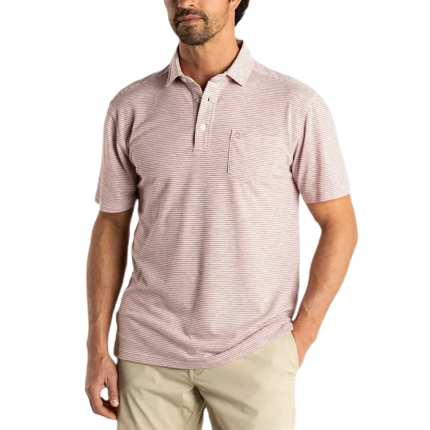 Duck Head 01. MENS APPAREL - MENS SS SHIRTS - MENS SS POLO Men's Summerford Stripe Performance Polo 686 BAKED RED HEATHER