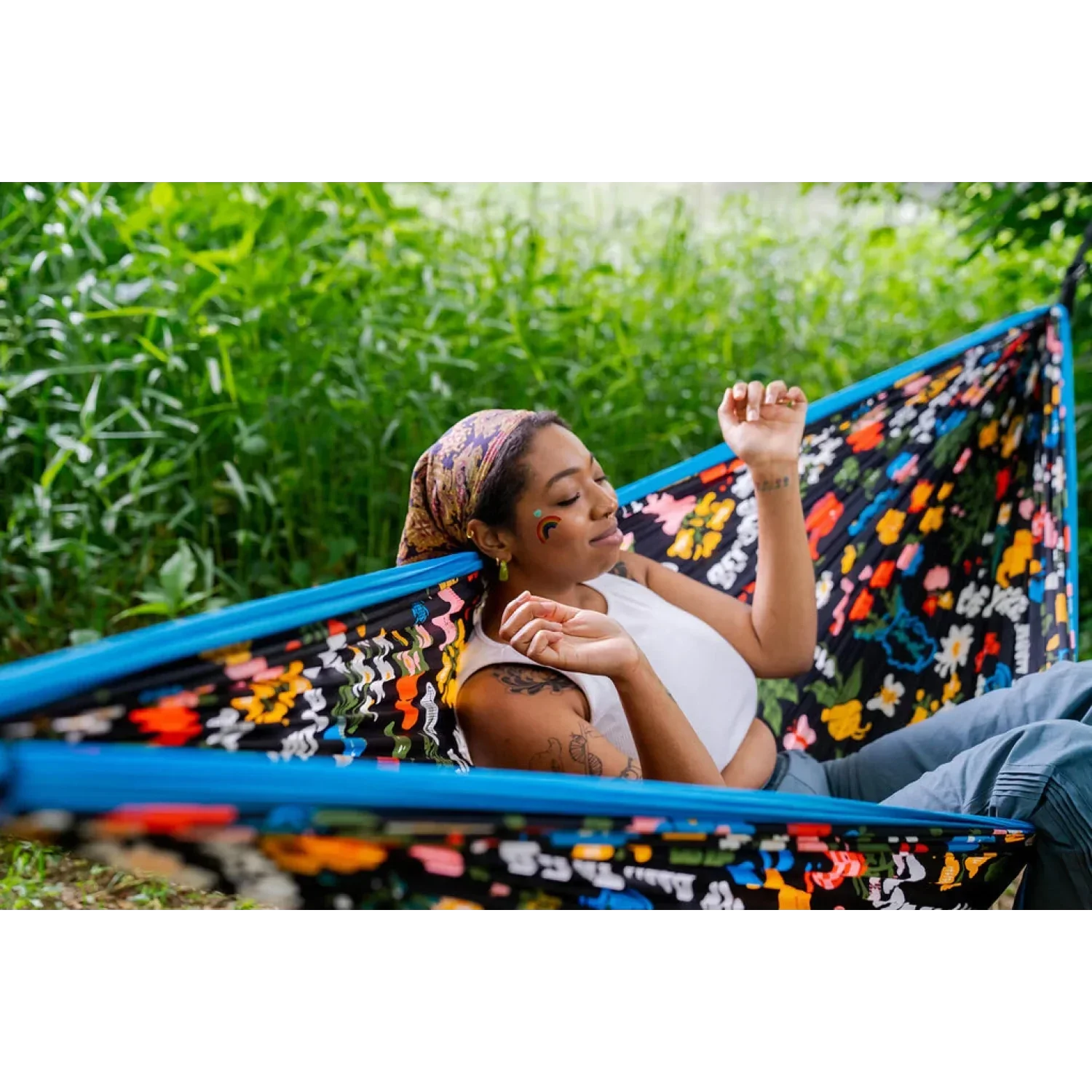 Eagles Nest Outfitters HARDGOODS - CAMP|HIKE|TRAVEL - HAMMOCKS DoubleNest Printed Hammock - Giving Back ROOM TO GROW - BRAVE TRAILS | TEAL