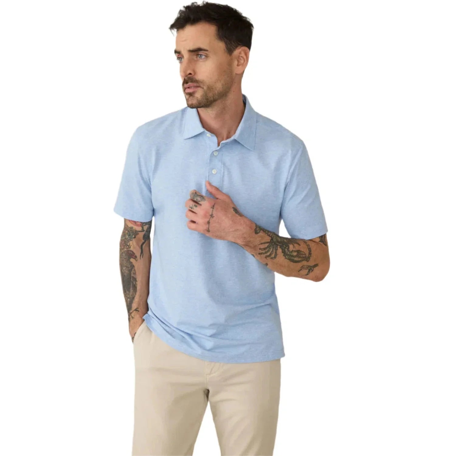 Faherty Men's Movement Short Sleeve Polo, XXL, Cardiff Blue Heather Faherty Men's Movement Short Sleeve Polo, XXL, Cardiff Blue Heather