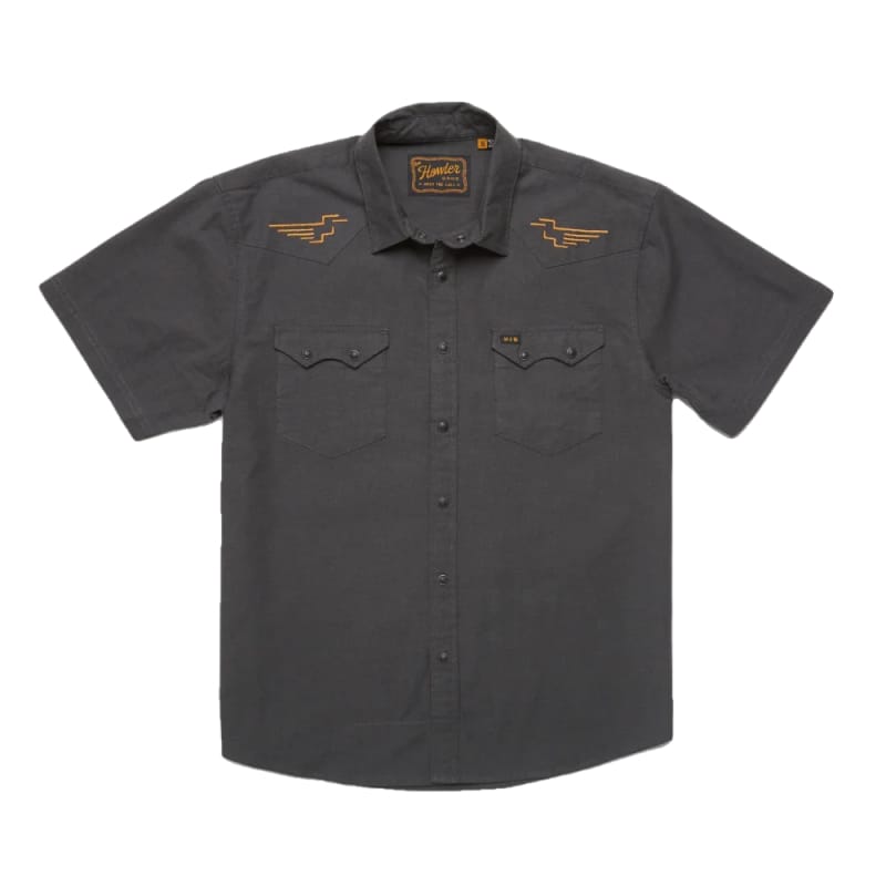 Howler Bros 01. MENS APPAREL - MENS SS SHIRTS - MENS SS BUTTON UP Men's Crosscut Deluxe Short Sleeve PICTOGRAPH | BLACK CHAMBRAY