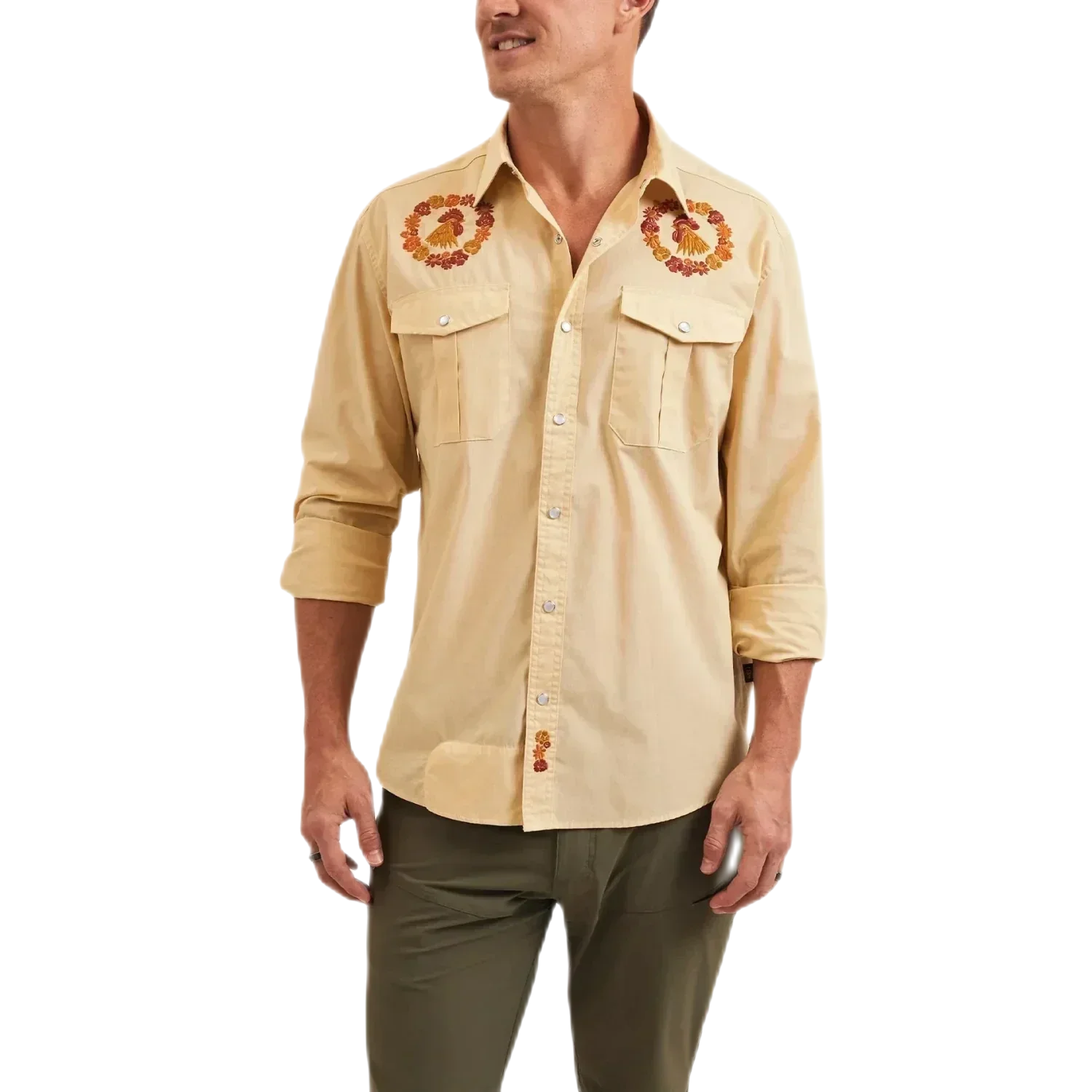 Howler Bros 01. MENS APPAREL - MENS LS SHIRTS - MENS LS BUTTON UP Men's Gaucho Snapshirt RING AROUND THE ROOSTER