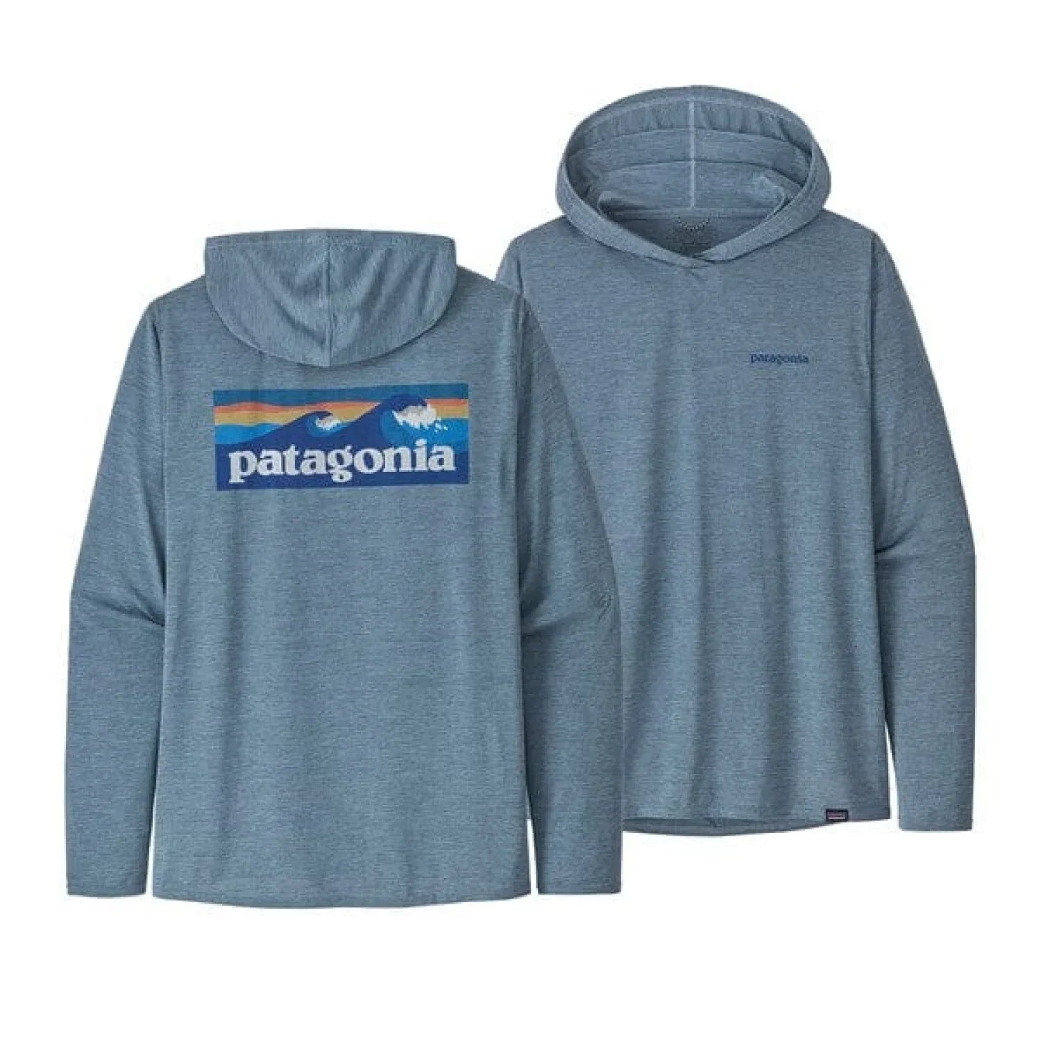 Patagonia 01. MENS APPAREL - MENS LS SHIRTS - MENS LS HOODY Men's Capilene Cool Daily Graphic Hoody BOARDSHORT LOGO| LIGHT PLUME GREY X-DYE