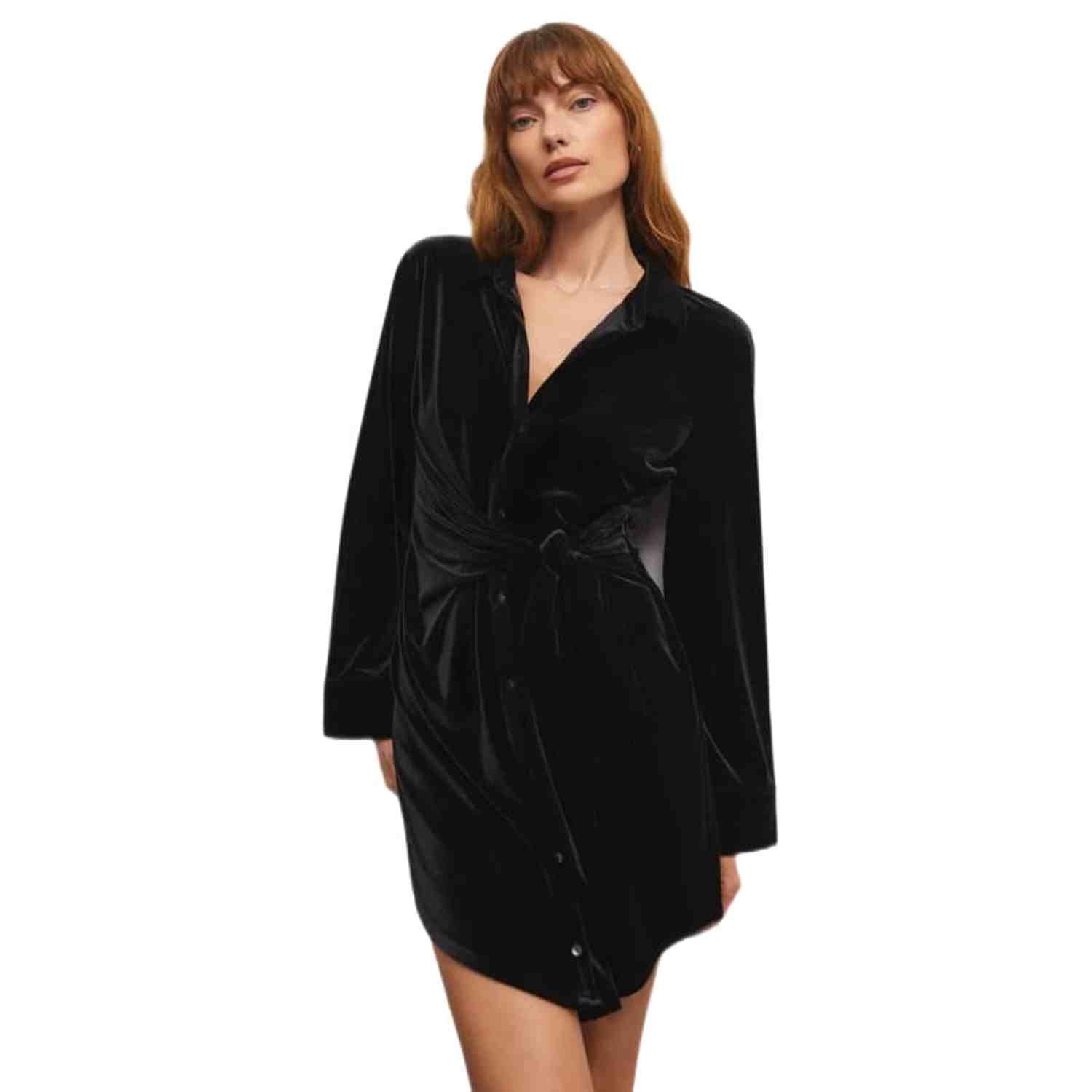 Velvet drape outlet button mini dress