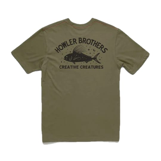 Howler Bros 01. MENS APPAREL - MENS T-SHIRTS - MENS T-SHIRT SS Men's Select Pocket Tee CREATIVE CREATURES ROOSTERFISH | OLIVE