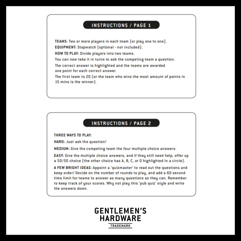 Gentlemen's Hardware 21. GENERAL ACCESS - GIFTS Adventure Trivia
