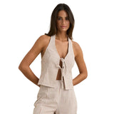 Rhythm 02. WOMENS APPAREL - WOMENS SS SHIRTS - WOMENS TANK CASUAL Women's Louise Tie Front Halter Top TAN