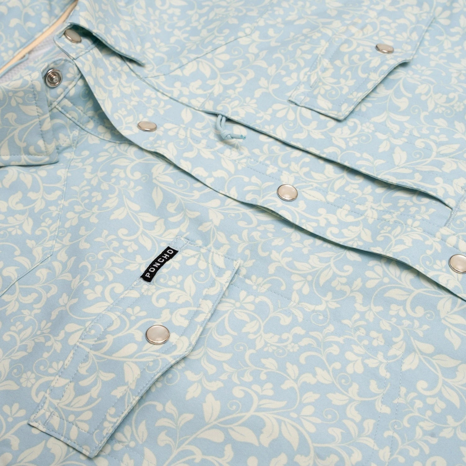 Poncho Outdoors 01. MENS APPAREL - MENS SS SHIRTS - MENS SS BUTTON UP Men's Western Pearl Snap Shirt Short Sleeve THE PINOS ALTOS|BLUE WESTERN FLOWER PRINT | SLIM:
