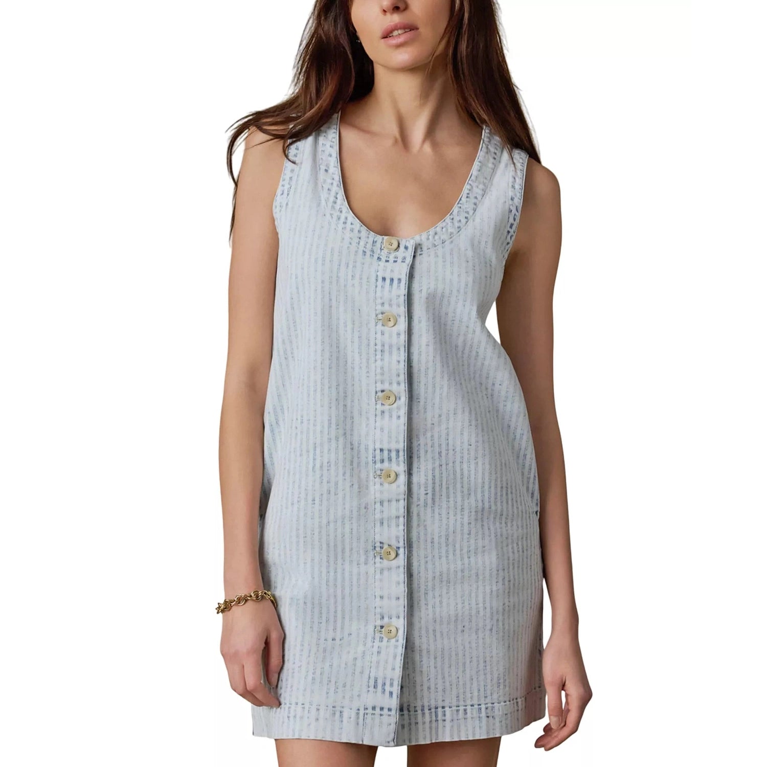 Faherty 02. WOMENS APPAREL - WOMENS DRESS|SKIRT - WOMENS SKIRT CASUAL Women's Topsail Denim Malibu Dress WPE BREAKWATER STRIPE