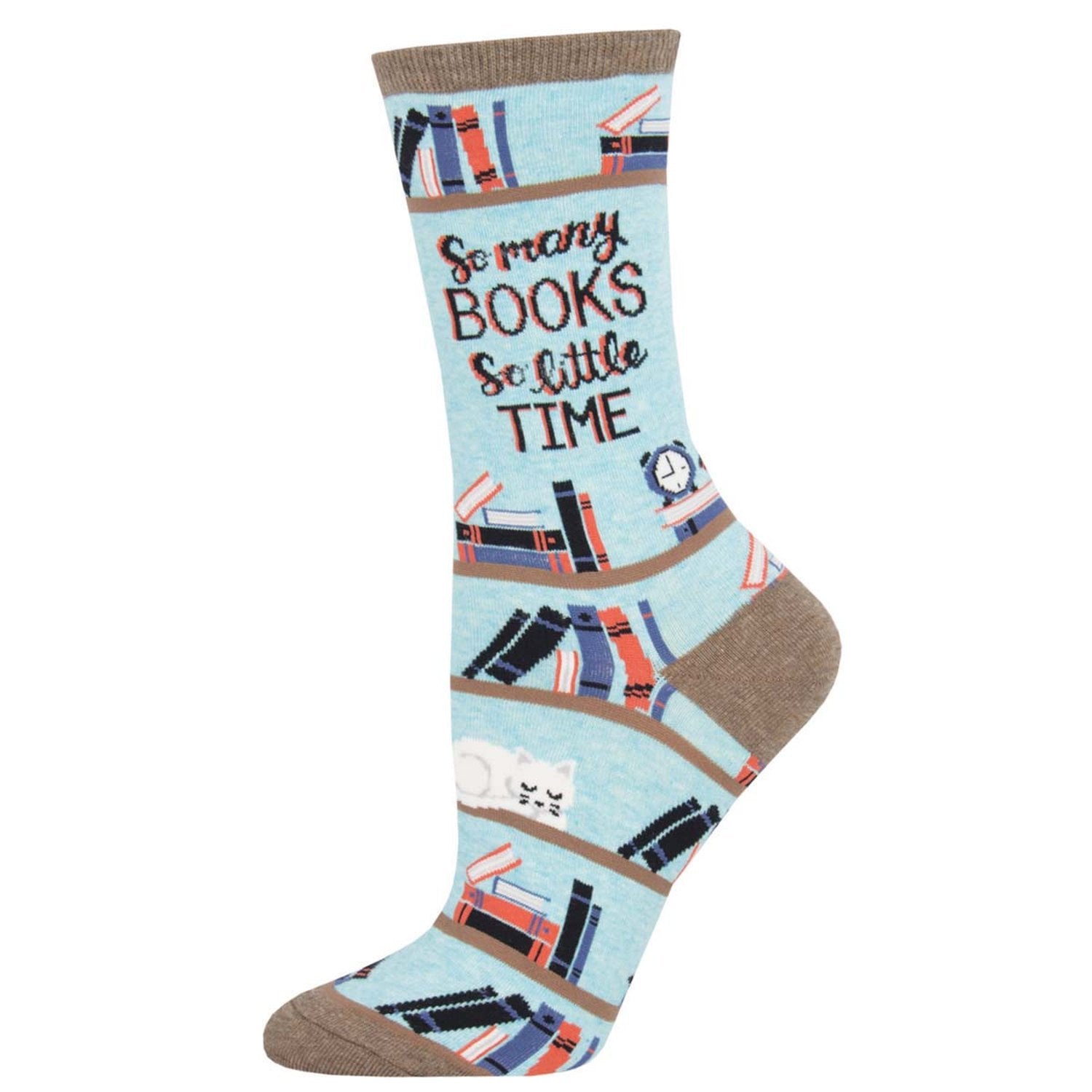 Socksmith 06. SOCKS - WOMENS SOCKS - WOMENS SOCKS GIFT Time For A Good Book - Cotton Crew BLUE HEATHER 9-11