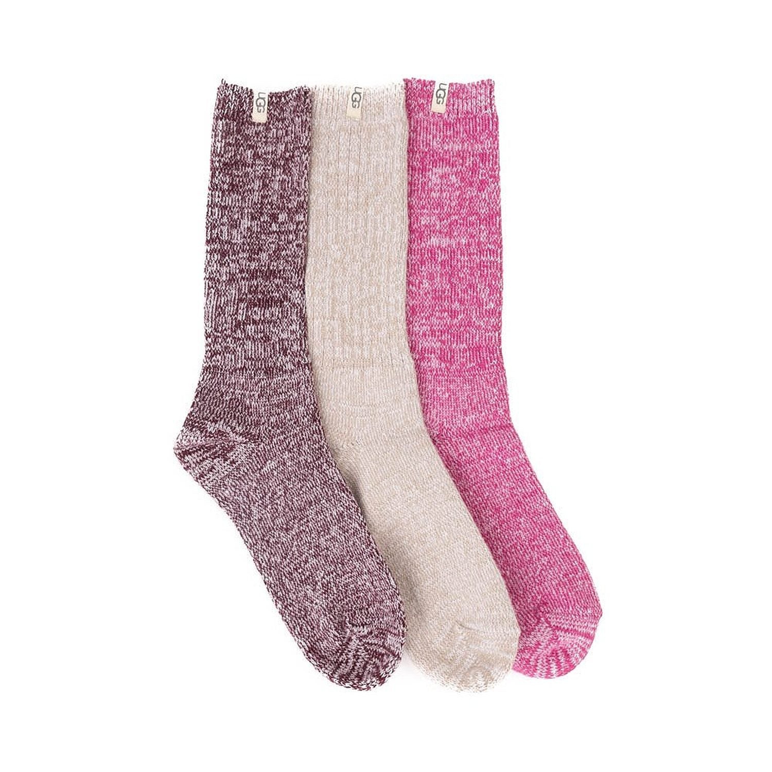 UGG 06. SOCKS - WOMENS SOCKS - WOMENS SOCKS GIFT Women's Rib Knit Slouchy Crew 3 Pack CHROMA PINK | PUTTY | WILD GRAPE OS