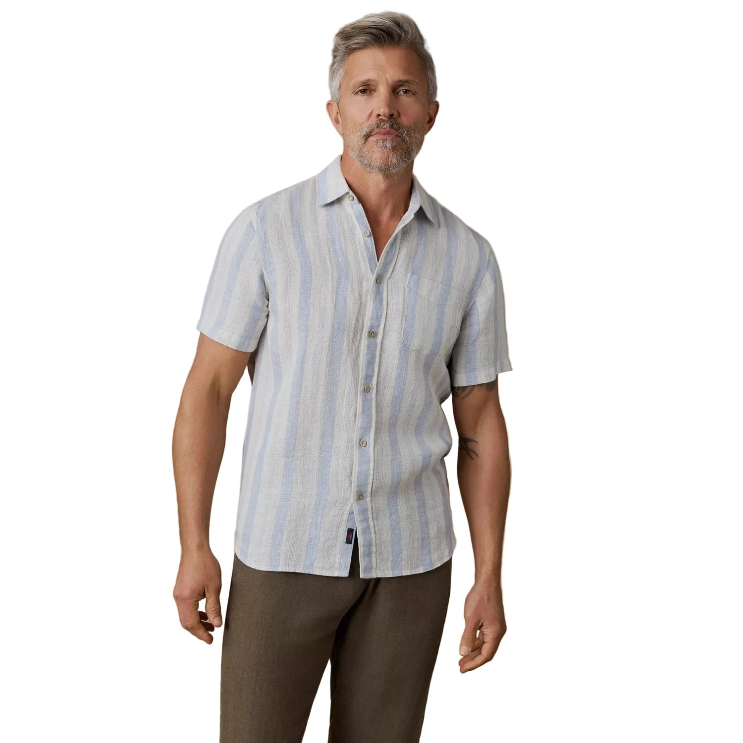 Faherty 01. MENS APPAREL - MENS SS SHIRTS - MENS SS BUTTON UP Men's Short-Sleeve Palma Linen Shirt IAL ISLAND BLUE STRIPE