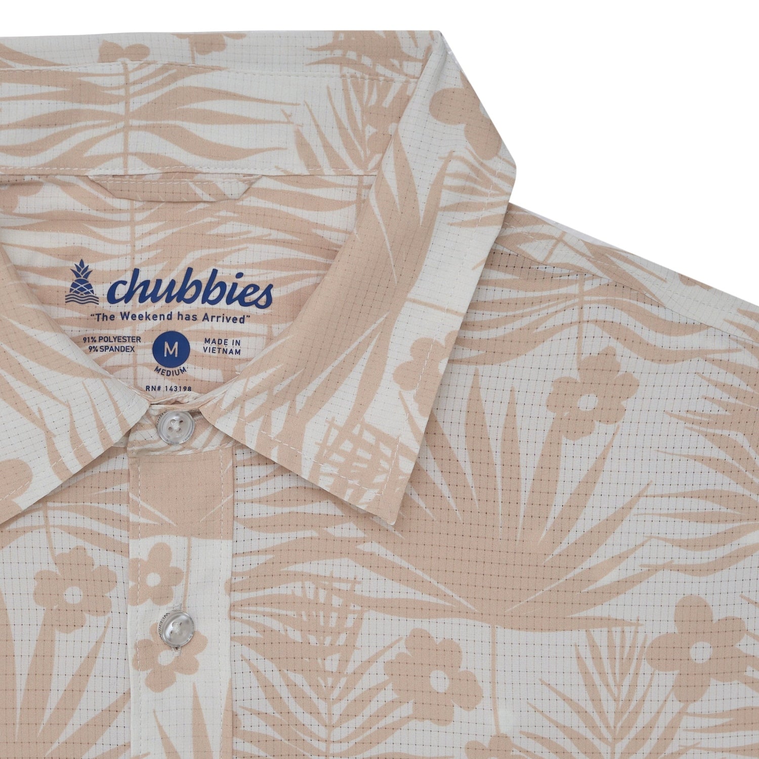 Chubbies 01. MENS APPAREL - MENS SS SHIRTS - MENS SS BUTTON UP Men's Breezetech Shirt THE FERN FLOW TAN