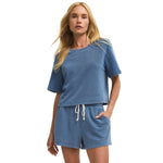 Z Supply 02. WOMENS APPAREL - WOMENS SS SHIRTS - WOMENS SS CASUAL Women's Curran Knit Denim Sweatshirt CYI CALYPSO BLUE INDIGO