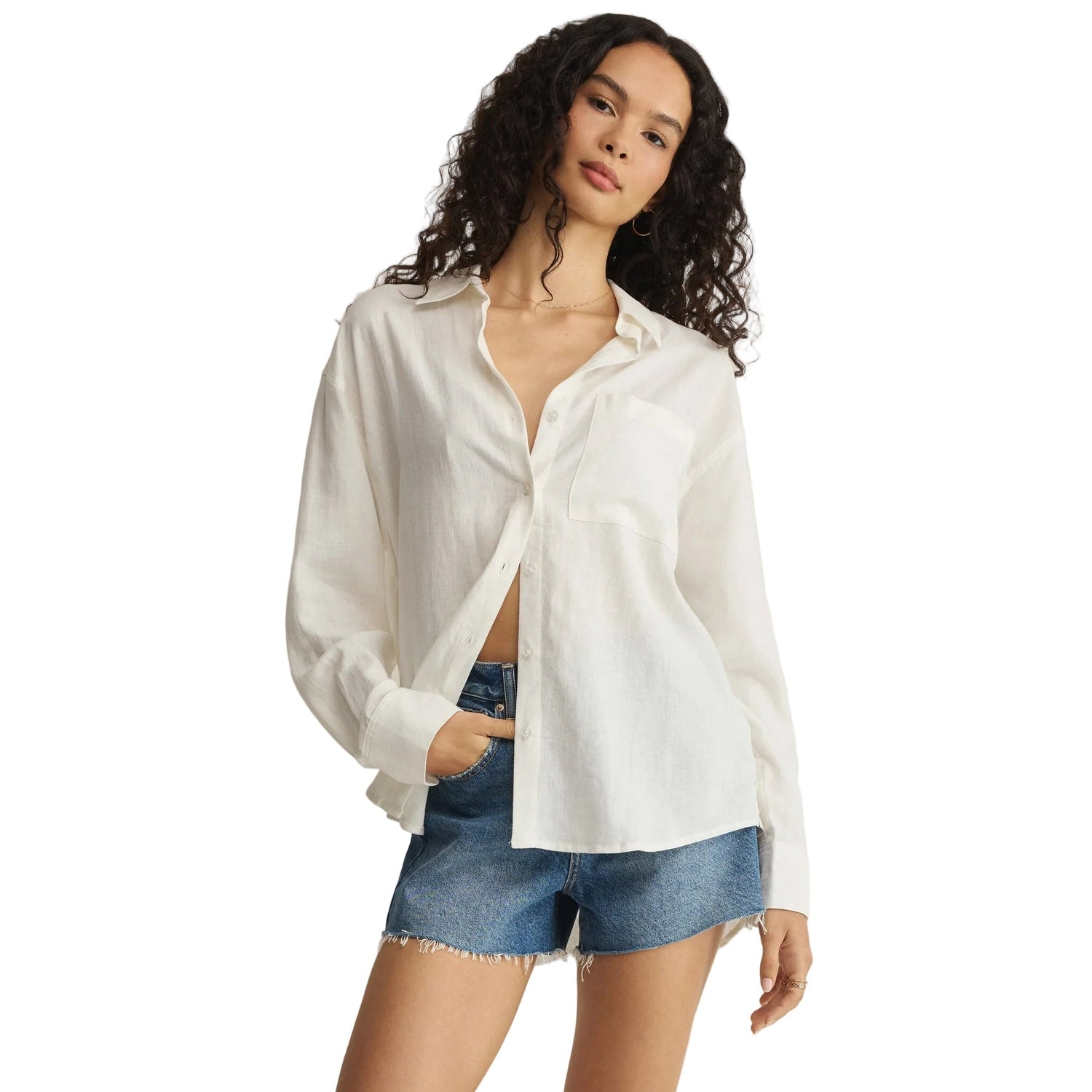 Z Supply 02. WOMENS APPAREL - WOMENS LS SHIRTS - WOMENS LS CASUAL Women's The Perfect Button Up WHT WHITE