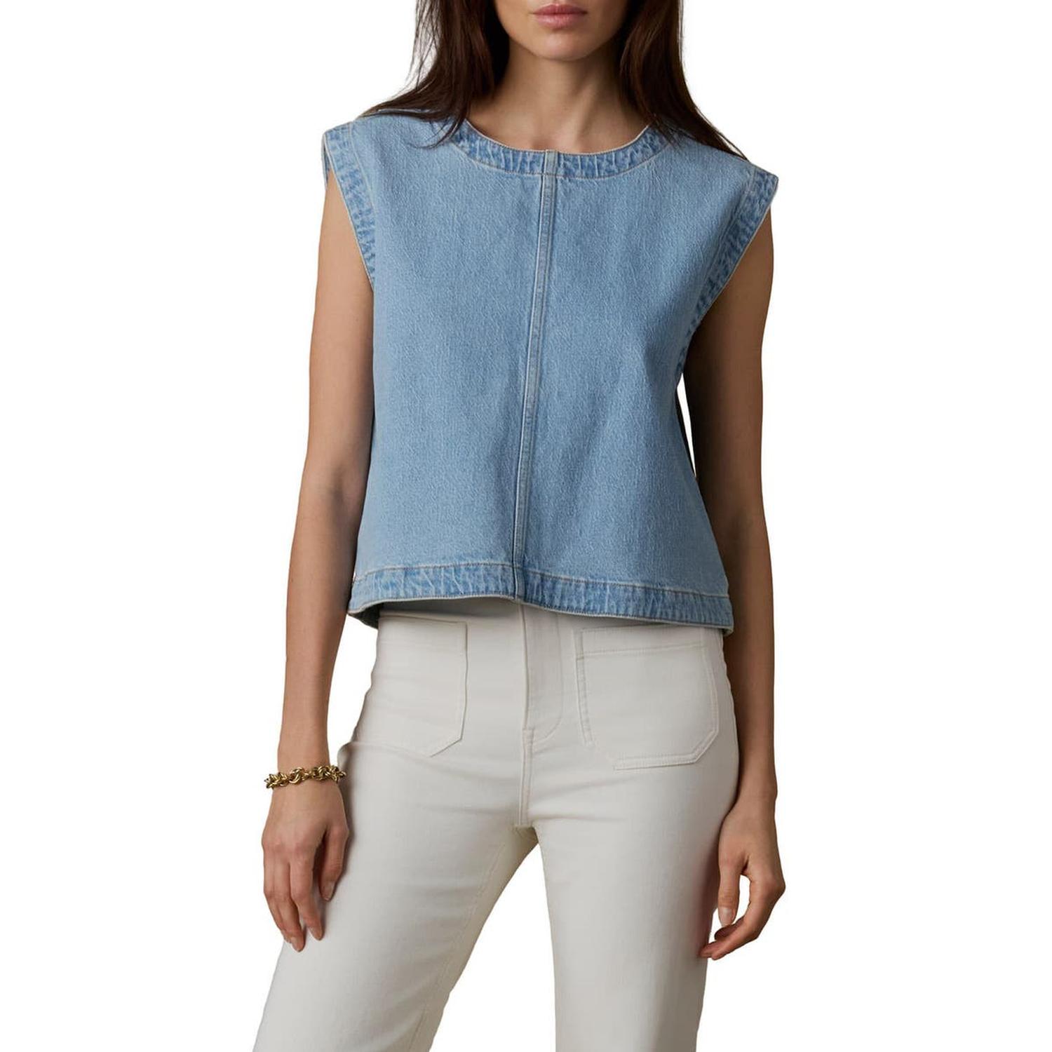 Faherty 02. WOMENS APPAREL - WOMENS SS SHIRTS - WOMENS TANK CASUAL Women's Solstice Denim Shell Top BAA BAY DRIFT WASH