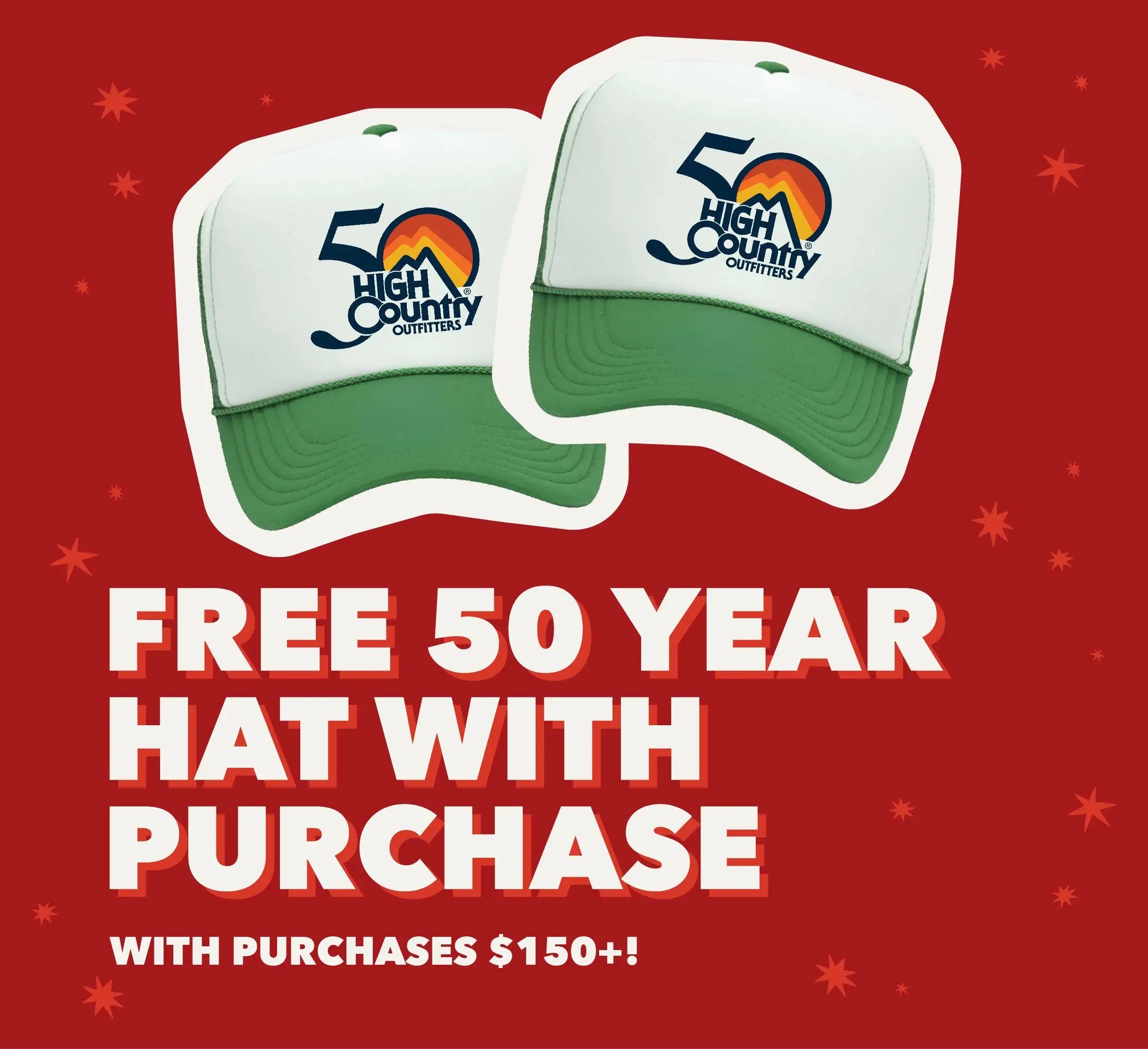 50th anniversary trucker hat with white and green accents, featuring a logo design.