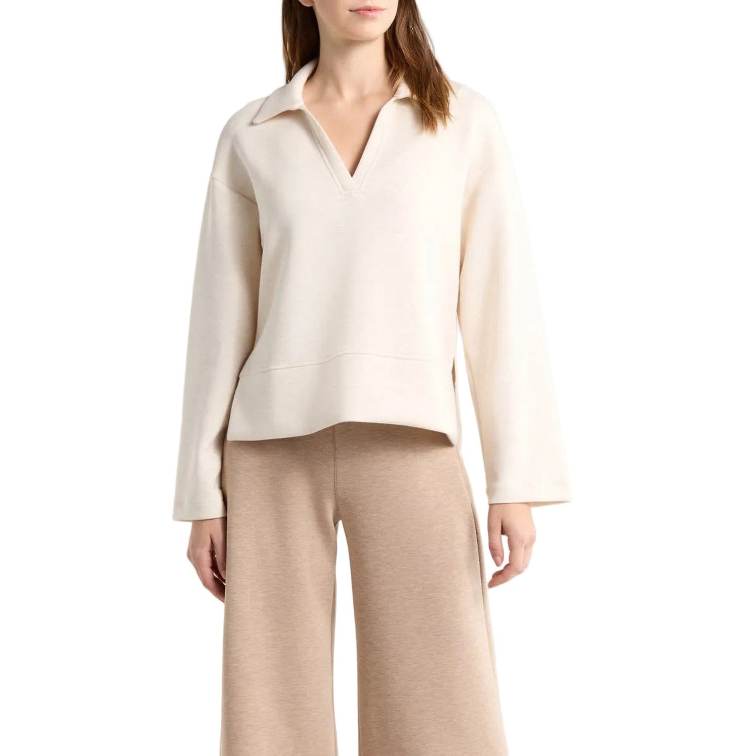 SPANX 02. WOMENS APPAREL - WOMENS LS SHIRTS - WOMENS LS CASUAL Women's AirEssentials Polo Sweatshirt OATMEAL HEATHER