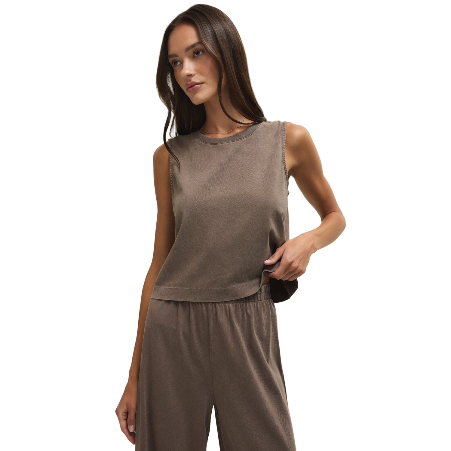 Z Supply 02. WOMENS APPAREL - WOMENS SS SHIRTS - WOMENS TANK CASUAL Women's Sloane Jersey Muscle Tank PFT PERFECTLY TAUPE