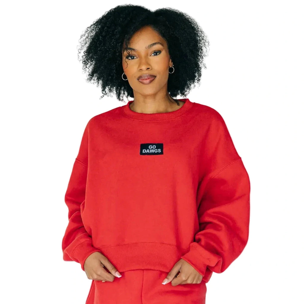 Women's The Becca Boxy Crewneck Go Dogs Woven Longsleeve