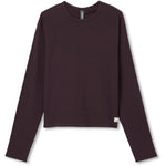 Vuori 02. WOMENS APPAREL - WOMENS LS SHIRTS - WOMENS LS CASUAL Women's Long Sleeve Pose Crew RSN RAISIN