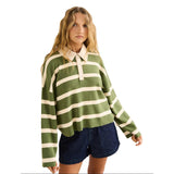 Rhythm 02. WOMENS APPAREL - WOMENS HOODIES|SWEATERS - WOMENS PO SWEATERS Women's Rugby Polo Knit Sweater OLIVE