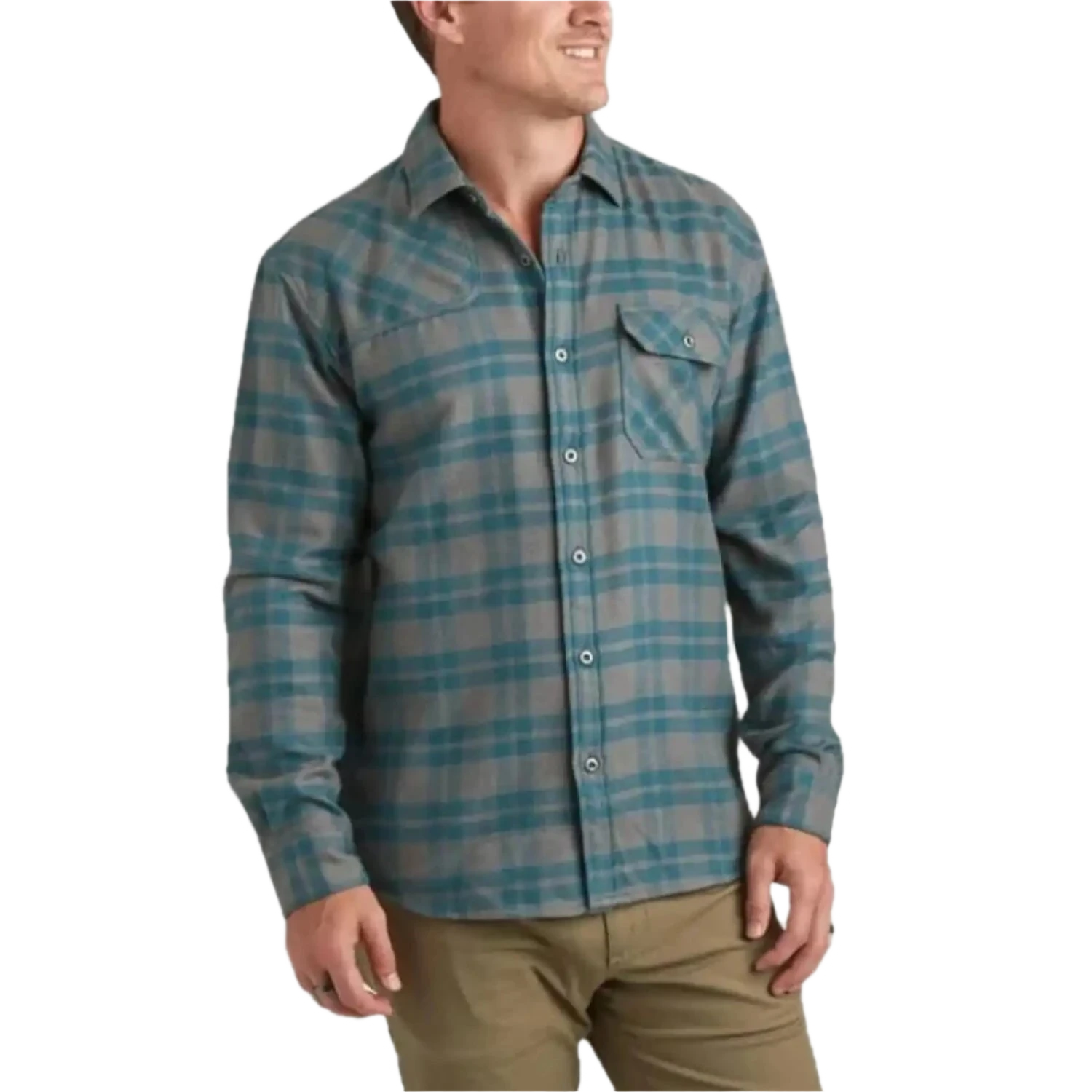 Howler Bros 01. MENS APPAREL - MENS LS SHIRTS - MENS LS BUTTON UP Men's Harker's Flannel COHEN PLAID | DARK TEAL