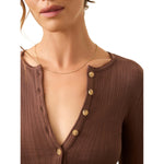 Faherty 02. WOMENS APPAREL - WOMENS LS SHIRTS - WOMENS LS CASUAL Women's Paradise Pointelle Henley CHB CHOCOLATE BROWN