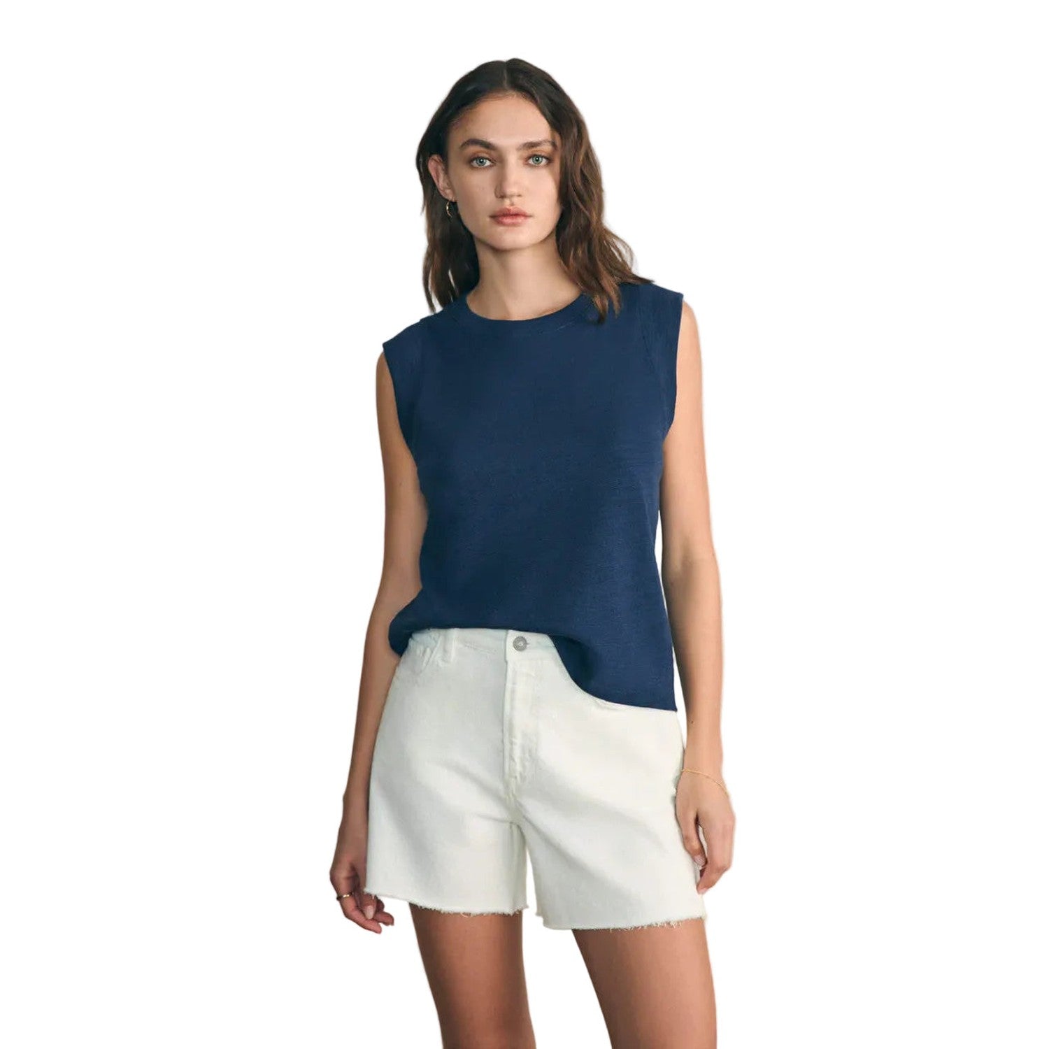 Faherty 02. WOMENS APPAREL - WOMENS SS SHIRTS - WOMENS TANK CASUAL Women's Unwashed Slub Muscle Tank NBZ NAVY BLAZER