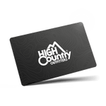 Black gift card with 'High Country Outfitters' logo on a transparent background