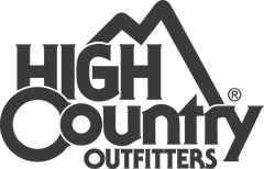 Black and white logo of High Country Outfitters with mountain design.