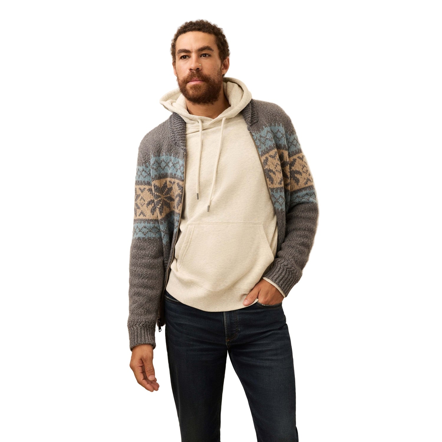 Faherty 01. MENS APPAREL - MENS HOODIES|SWEATERS - MENS PO SWEATERS Men's Surf to Snow Zip Cardigan INR IRON COAST