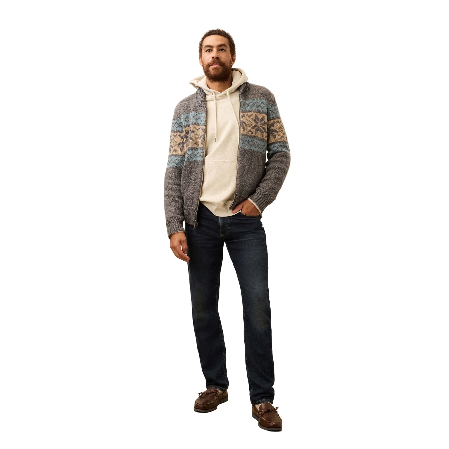 Faherty 01. MENS APPAREL - MENS HOODIES|SWEATERS - MENS PO SWEATERS Men's Surf to Snow Zip Cardigan INR IRON COAST