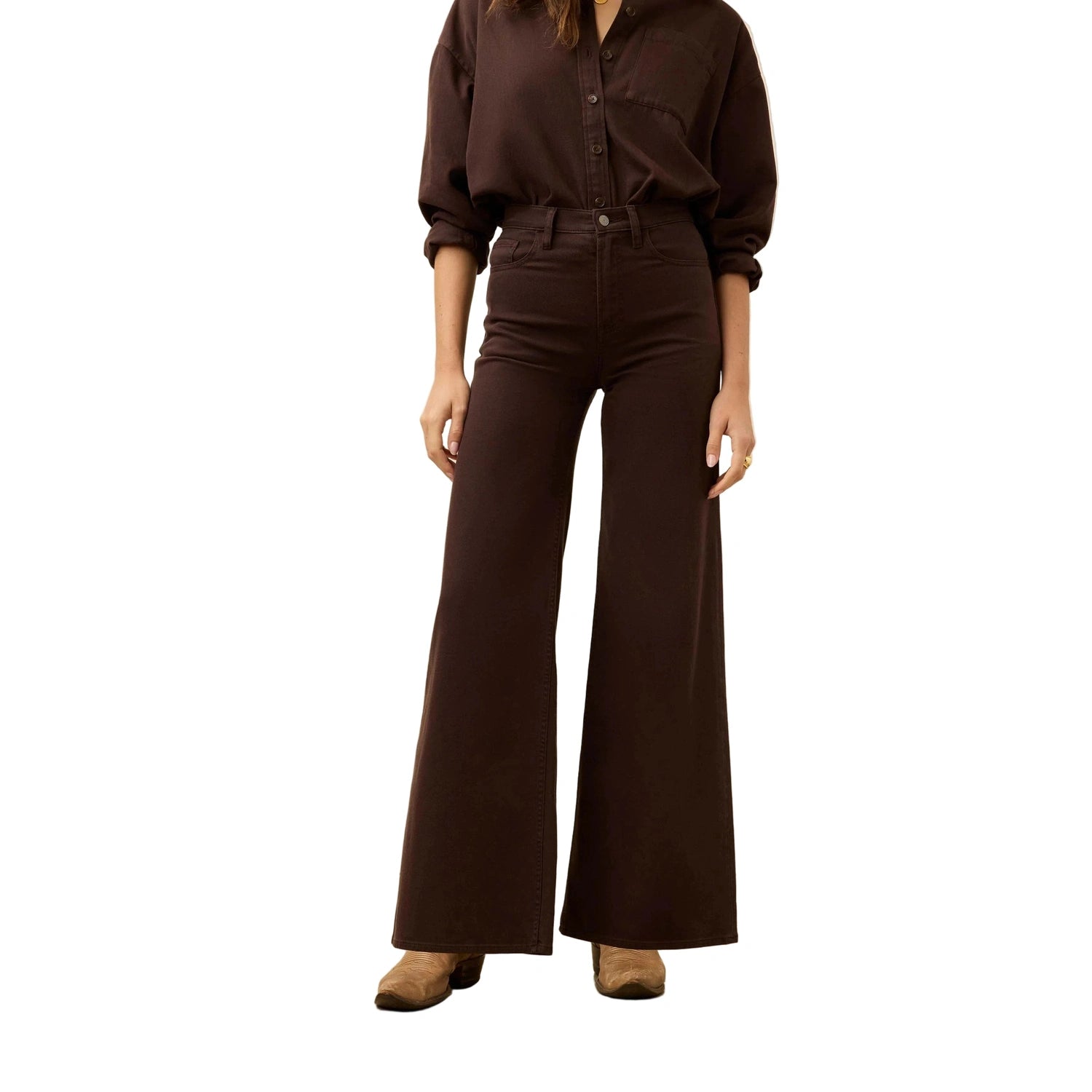 Faherty 02. WOMENS APPAREL - WOMENS PANTS - WOMENS PANTS CASUAL Women's Saturday Denim Wide Leg CHB CHOCOLATE BROWN