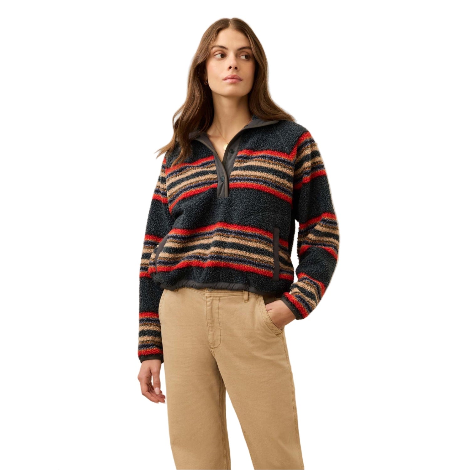Faherty 02. WOMENS APPAREL - WOMENS HOODIES|SWEATERS - WOMENS PO SWEATERS Women's Fireside Fleece Popover FII FIRESIDE STRIPE