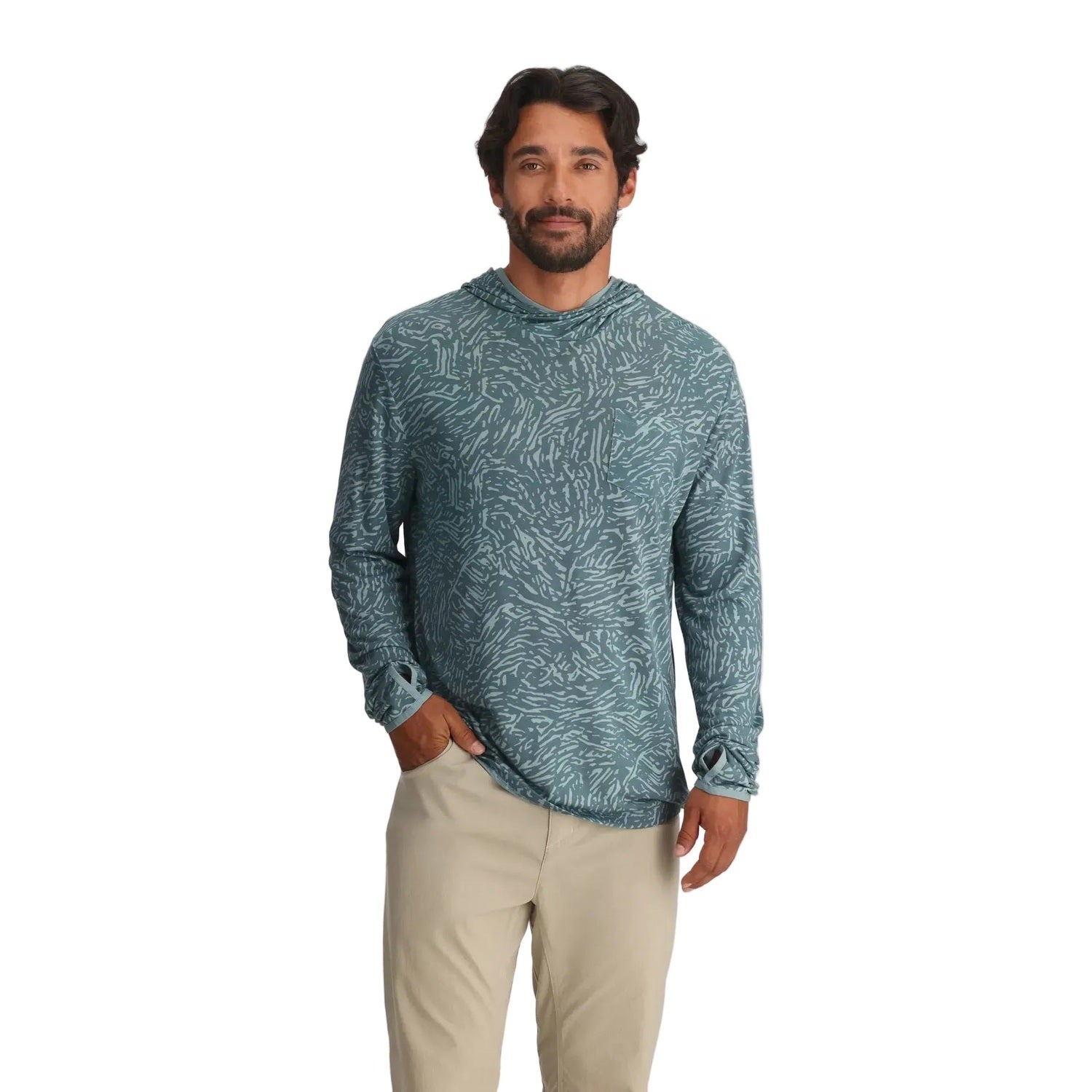 Free Fly Apparel 01. MENS APPAREL - MENS LS SHIRTS - MENS LS HOODY Men's Bamboo Lightweight Hoodie TIDAL FLOW PRINT STORMY SEA