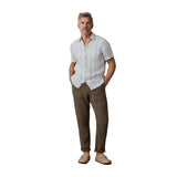 Faherty 01. MENS APPAREL - MENS SS SHIRTS - MENS SS BUTTON UP Men's Short-Sleeve Palma Linen Shirt IAL ISLAND BLUE STRIPE