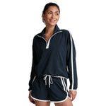 Beyond Yoga 02. WOMENS APPAREL - WOMENS HOODIES|SWEATERS - WOMENS PO Q ZIP Women's Stretch Woven Course Contrast Half Zip Pullover NOCTURNAL NAVY