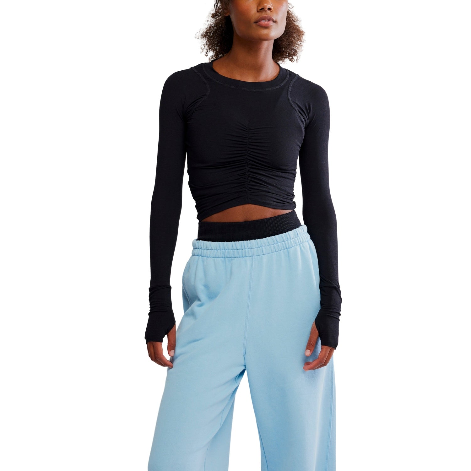 FP Movement 02. WOMENS APPAREL - WOMENS LS SHIRTS - WOMENS LS ACTIVE Women's Tempo Ruched Long Sleeve 0010 BLACK