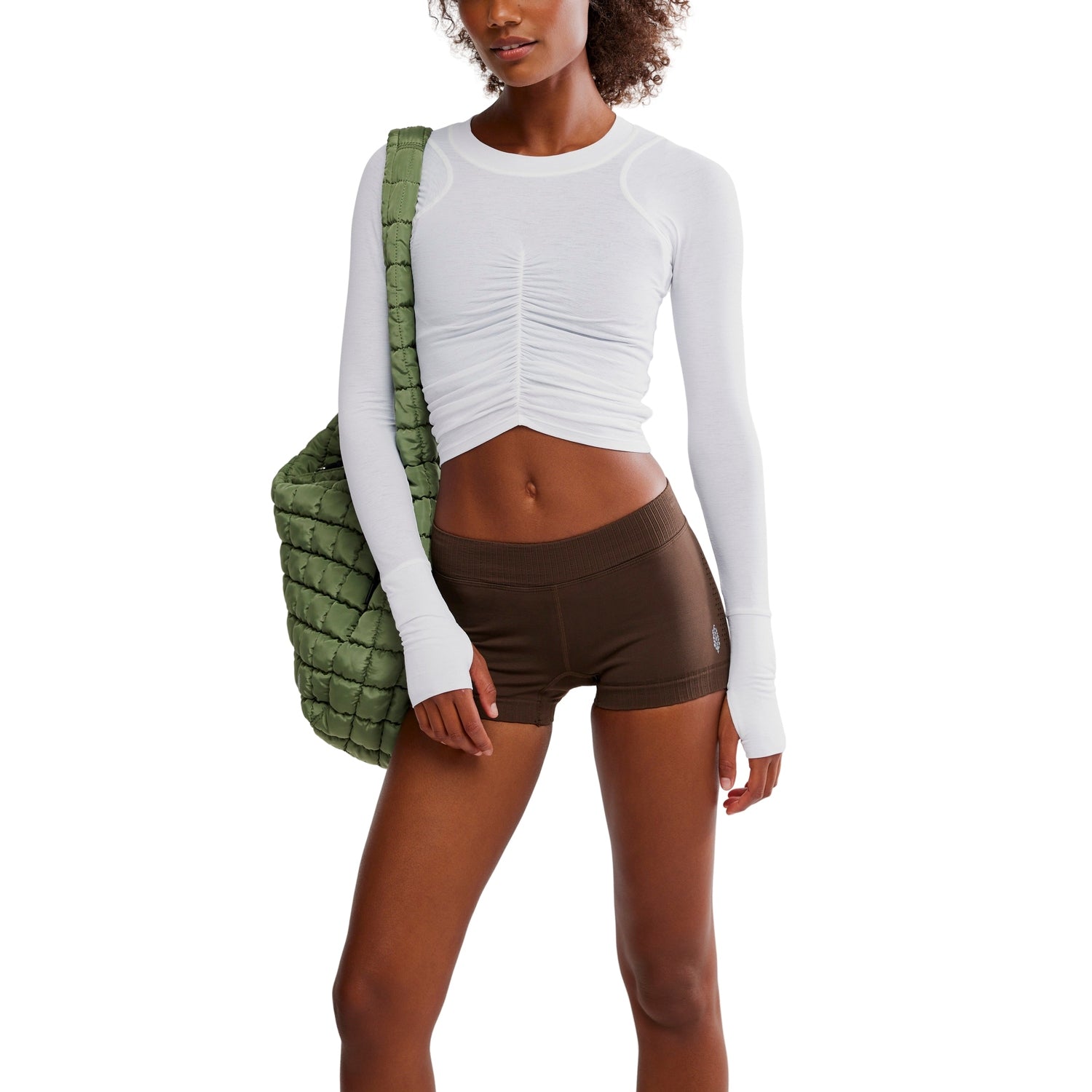 FP Movement 02. WOMENS APPAREL - WOMENS LS SHIRTS - WOMENS LS ACTIVE Women's Tempo Ruched Long Sleeve 1100 WHITE