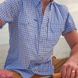 Poncho Outdoors 01. MENS APPAREL - MENS SS SHIRTS - MENS SS BUTTON UP Men's Original Short Sleeve THE ONO|BLUE AND WHITE PLAID | REGULAR: