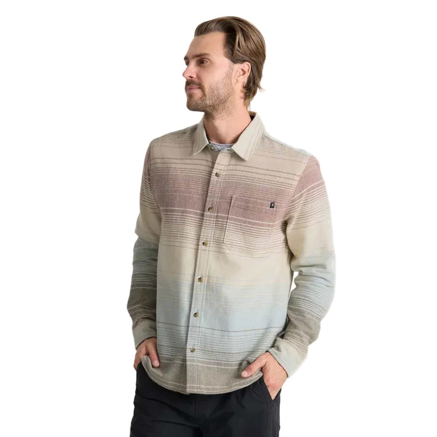 Roark 01. MENS APPAREL - MENS LS SHIRTS - MENS LS BUTTON UP Men's Crossroads Organic Cotton Flannel FOS FOSSIL STRIPE