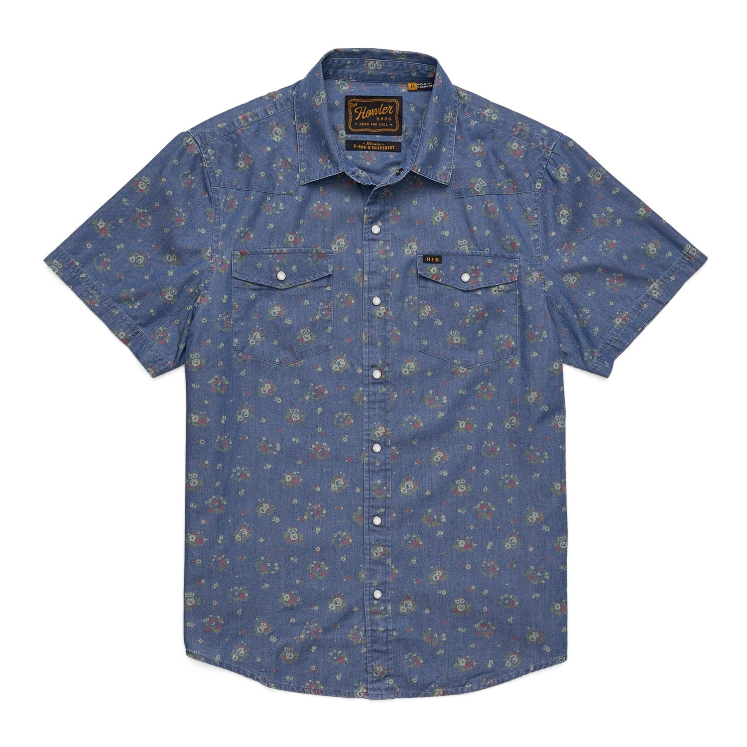 Howler Bros 01. MENS APPAREL - MENS SS SHIRTS - MENS SS BUTTON UP Men's H Bar B Snapshirt BOUQUETS | WASHED INDIGO