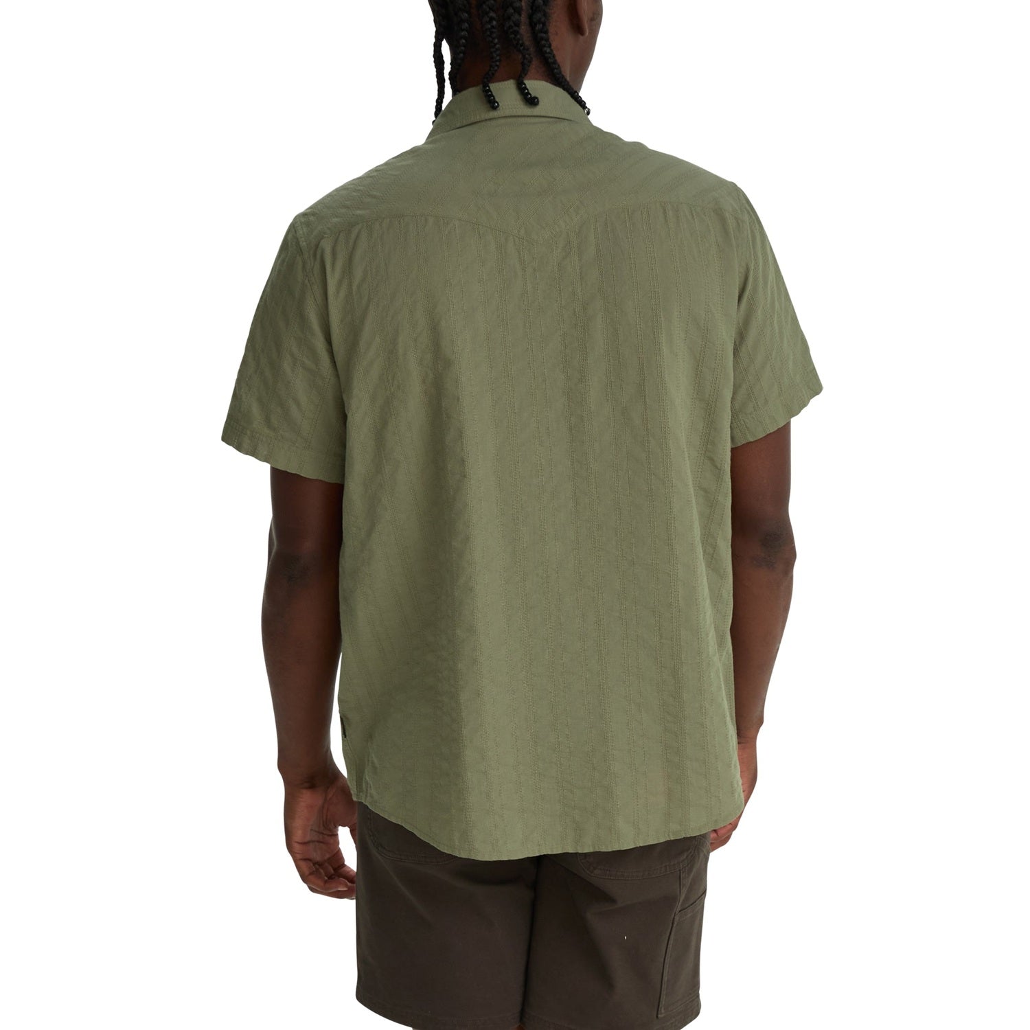 Howler Bros 01. MENS APPAREL - MENS SS SHIRTS - MENS SS BUTTON UP Men's H Bar B Snapshirt EYELET STRIPE | OFF WHITE