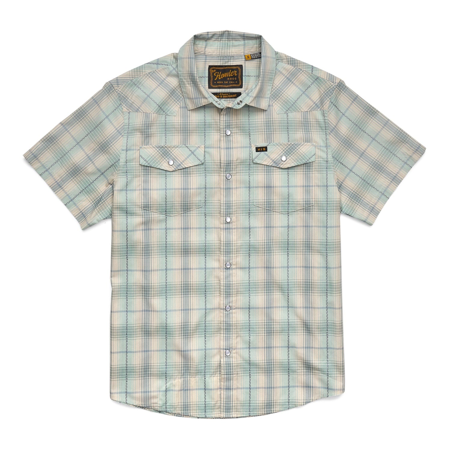 Howler Bros 01. MENS APPAREL - MENS SS SHIRTS - MENS SS BUTTON UP Men's H Bar B Snapshirt PRAIRIE PLAID | SEAFOAM