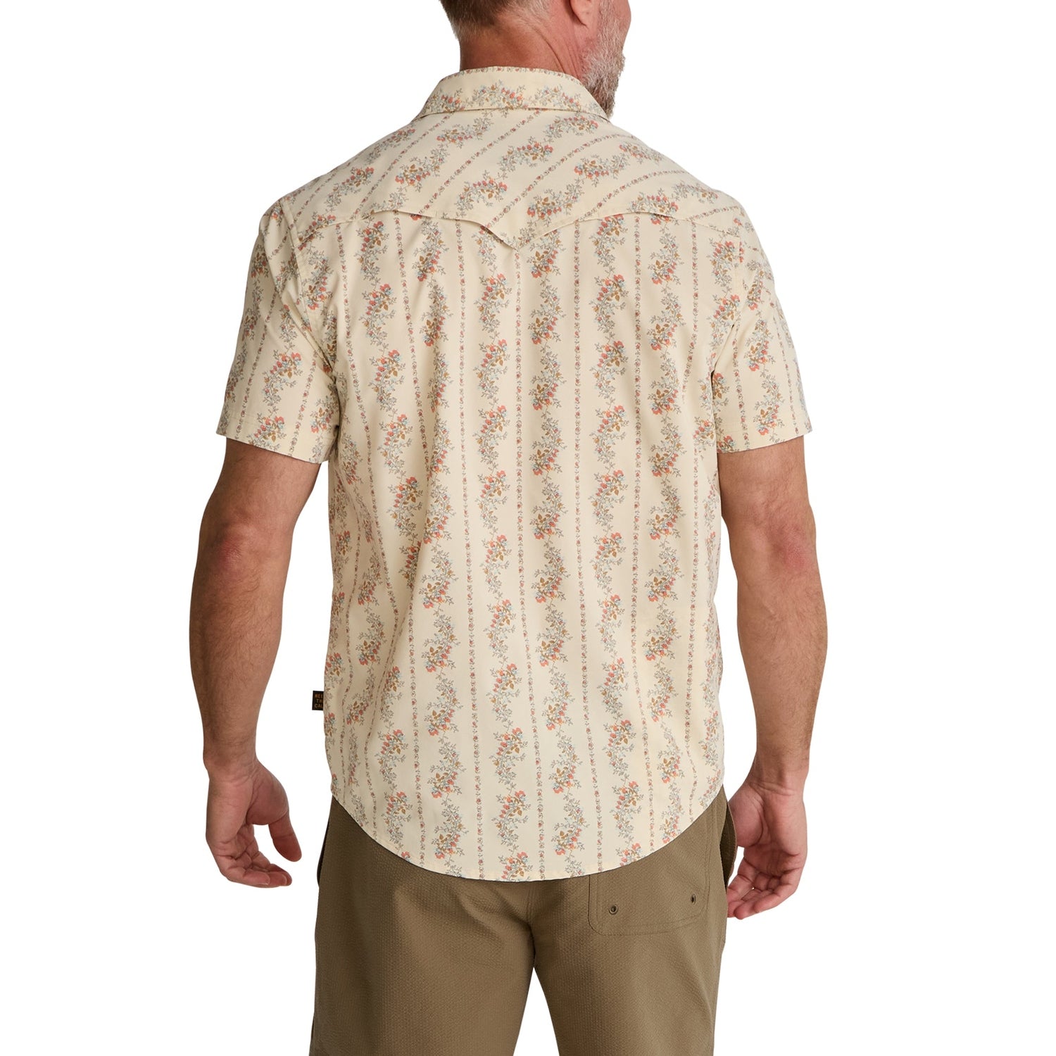 Howler Bros 01. MENS APPAREL - MENS SS SHIRTS - MENS SS BUTTON UP Men's Open Country Tech Shirt GRAMPA'S CURTAINS | NATURAL