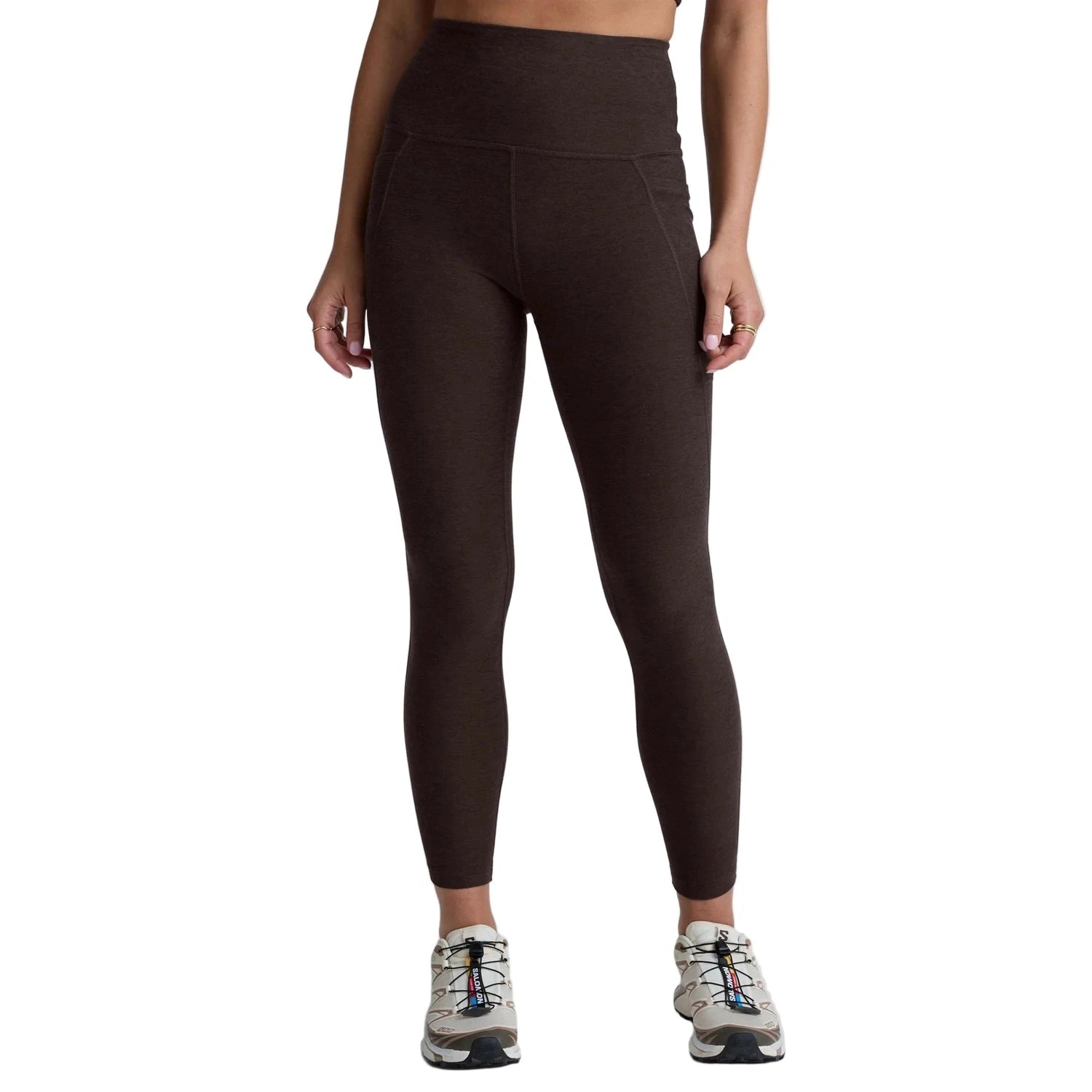 Beyond Yoga 02. WOMENS APPAREL - WOMENS PANTS - WOMENS PANTS LEGGINGS Women's Spacedye Out Of Pocket High Waisted Midi Legging DARK CHOCOLATE HEATHER