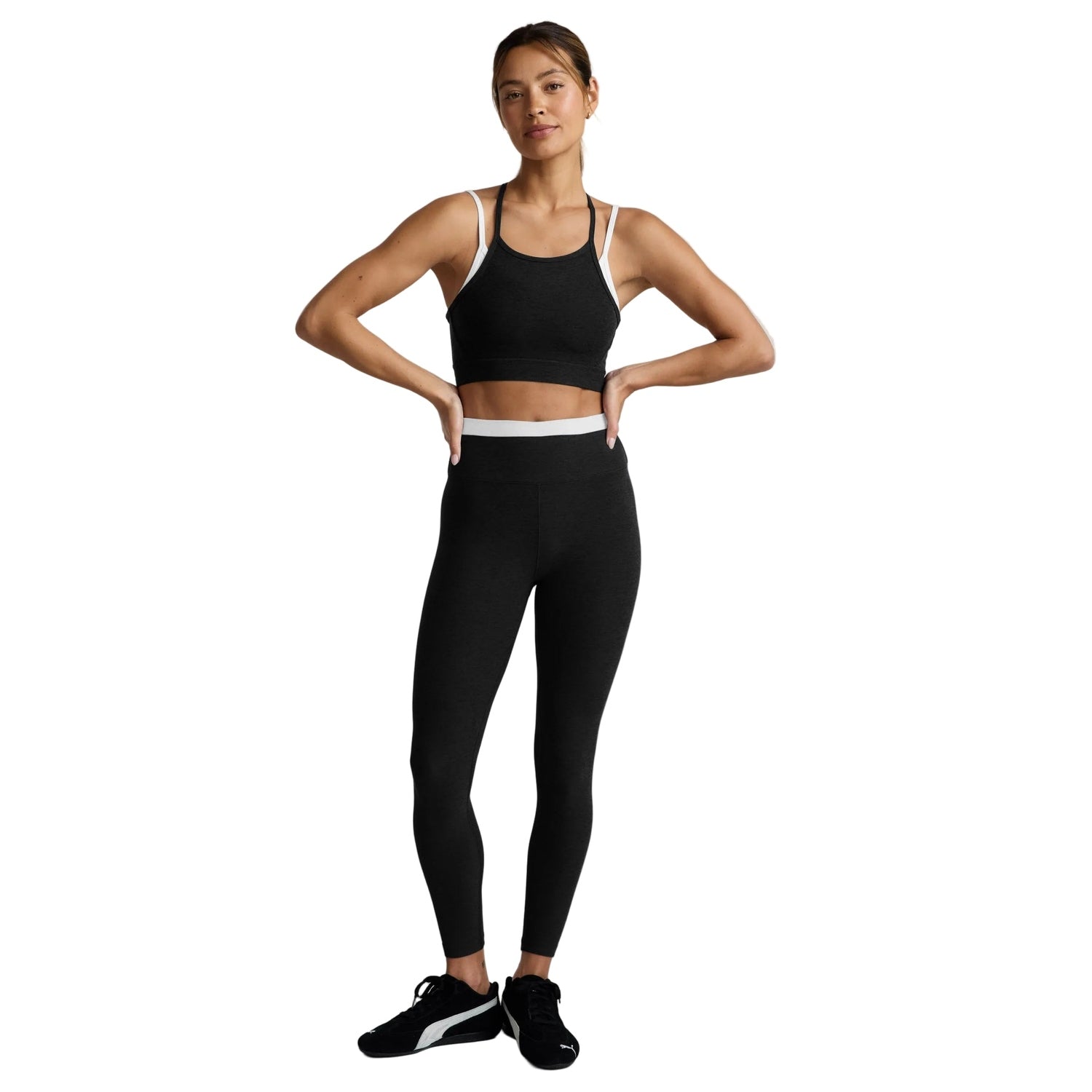 Beyond Yoga 02. WOMENS APPAREL - WOMENS PANTS - WOMENS PANTS LEGGINGS Women's Spacedye Layered High Waisted Midi Leggings DARKEST NIGHT